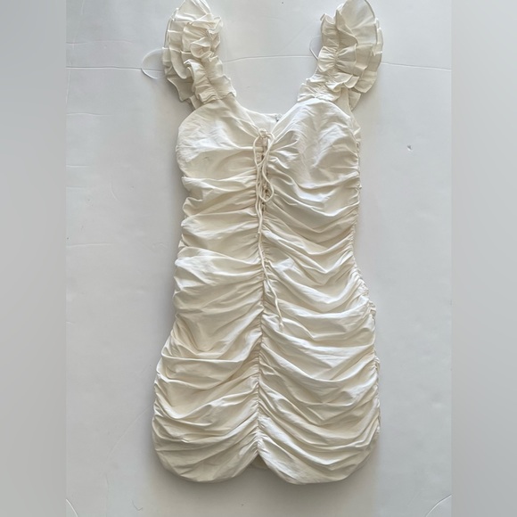 Zara Off White Drapped Linen Blend Women Dress - Picture 10 of 10